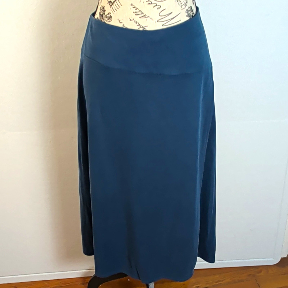 Patagonia Women's Blue Solid Jersey A-Line Midi Skirt Pull-On Stretch XL